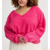 Women's v neck cotton blend pullovers drop shoulder relaxed fit sweatshirts