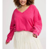 Women's v neck cotton blend pullovers drop shoulder relaxed fit sweatshirts