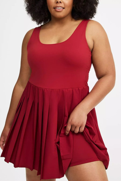 Plus size scoop neck one piece tennis dress with built in shorts
