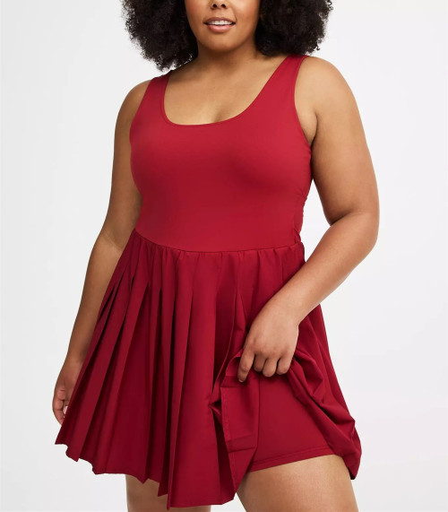 Plus size scoop neck one piece tennis dress with built in shorts