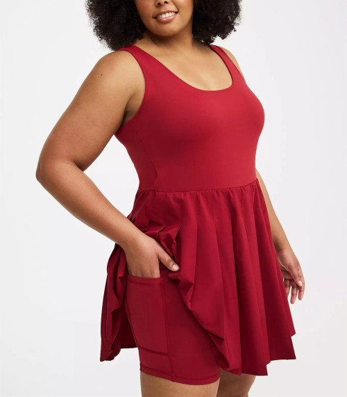 Plus size scoop neck one piece tennis dress with built in shorts