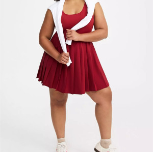 Plus size scoop neck one piece tennis dress with built in shorts