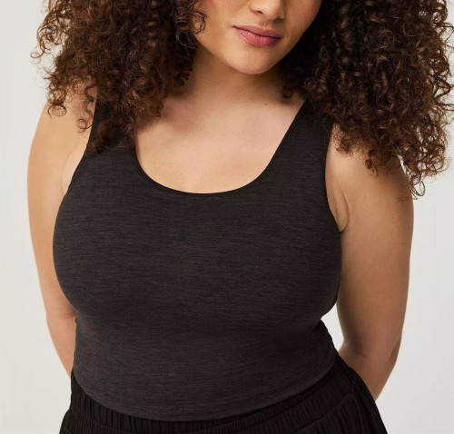 Women's basic plus size longline sports bra full coverage padded sleeveless crop top