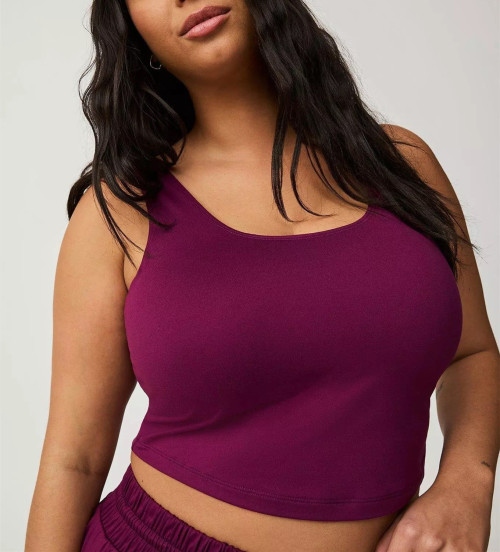 Women's basic plus size longline sports bra full coverage padded sleeveless crop top