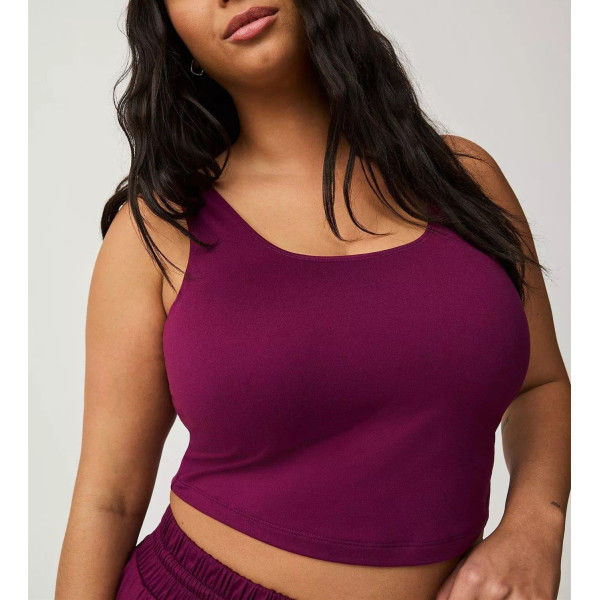 Women's basic plus size longline sports bra full coverage padded sleeveless crop top
