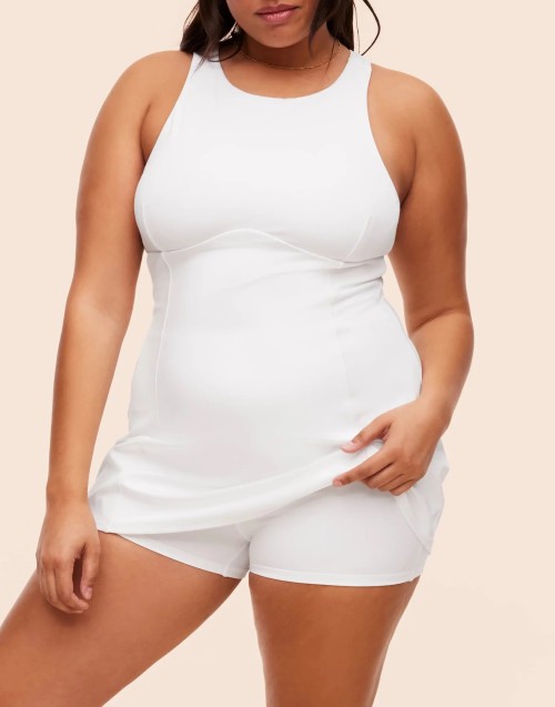 Women's hollow back active dress with built in shorts crew neck back cross tennis dress