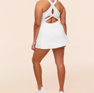 Women's hollow back active dress with built in shorts crew neck back cross tennis dress