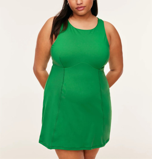 Women's hollow back active dress with built in shorts crew neck back cross tennis dress