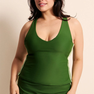 Women's sleeveless v neck full coverage sports top color block padded tank top