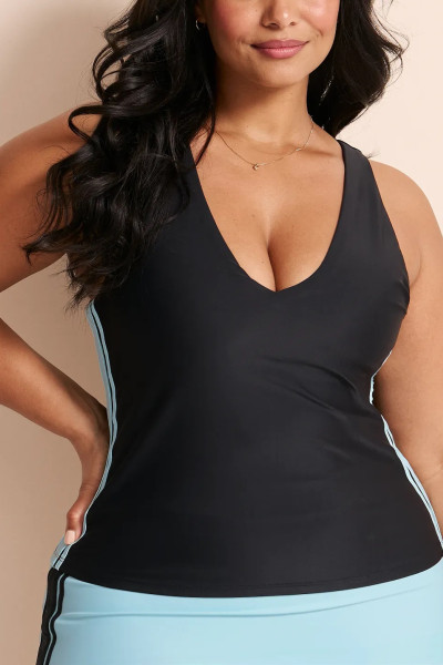 Women's sleeveless v neck full coverage sports top color block padded tank top
