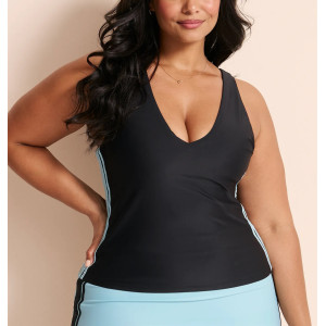 Women's sleeveless v neck full coverage sports top color block padded tank top