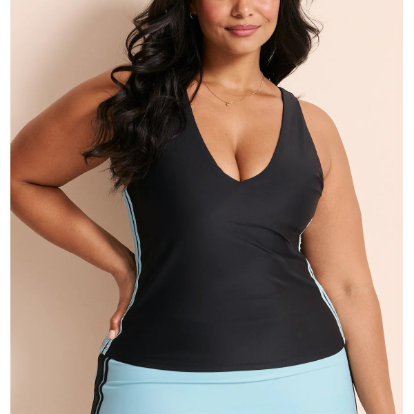 Women's sleeveless v neck full coverage sports top color block padded tank top