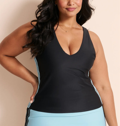 Women's sleeveless v neck full coverage sports top color block padded tank top