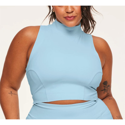 Women's high neck racerback sports tank full coverage low support sleeveless crop top