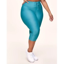 Women's rib lace up crop leggings with side pockets high waisted yoga capris