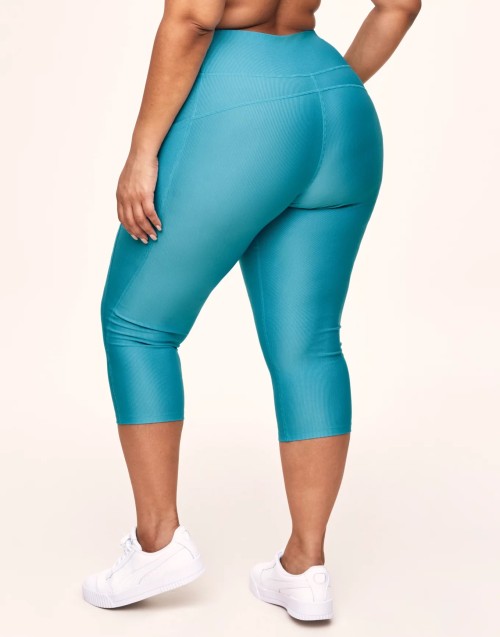 Women's rib lace up crop leggings with side pockets high waisted yoga capris