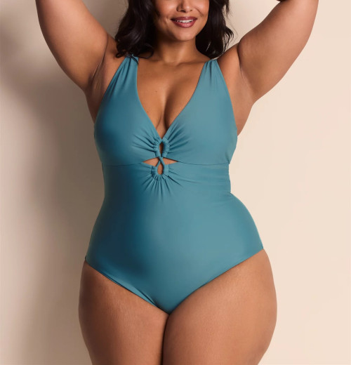 Plus size V neckline cut out swimwear with adjustable straps