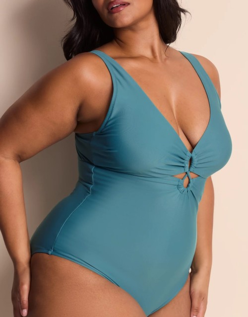 Plus size V neckline cut out swimwear with adjustable straps