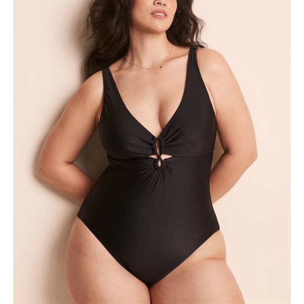 Plus size V neckline cut out swimwear with adjustable straps