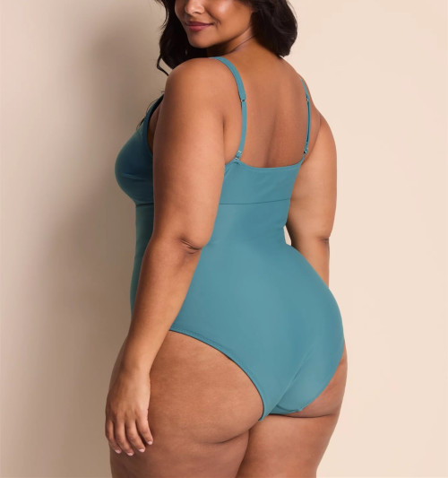 Plus size V neckline cut out swimwear with adjustable straps