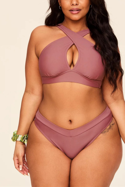 Front cross padded bikini top hollow back swimwear top with adjustable straps