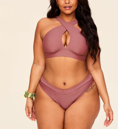 Front cross padded bikini top hollow back swimwear top with adjustable straps