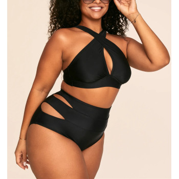 Front cross padded bikini top hollow back swimwear top with adjustable straps