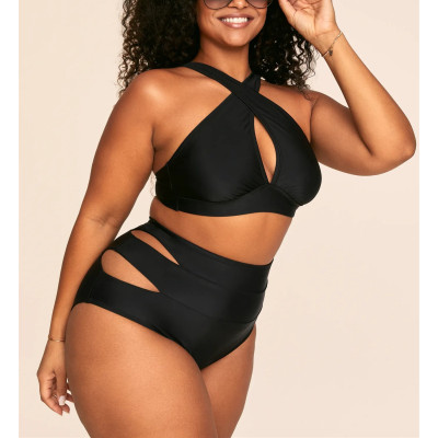 Front cross padded bikini top hollow back swimwear top with adjustable straps