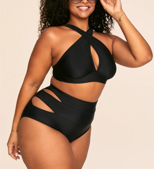 Front cross padded bikini top hollow back swimwear top with adjustable straps