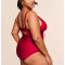 Plus size v neck lace up swimwear one piece flattering bikini sets with removable padding