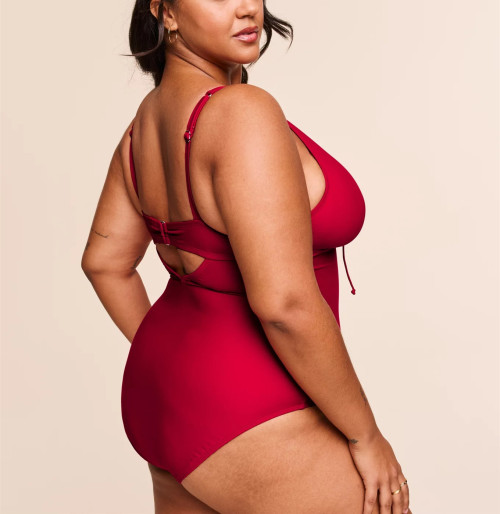 Plus size v neck lace up swimwear one piece flattering bikini sets with removable padding