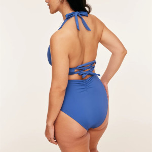 Women's halter tie up padded bikini top plus size open back swimwear top