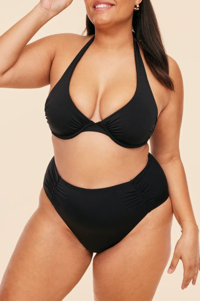 Women's halter tie up padded bikini top plus size open back swimwear top