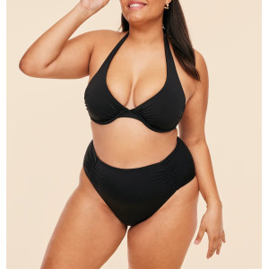 Women's halter tie up padded bikini top plus size open back swimwear top