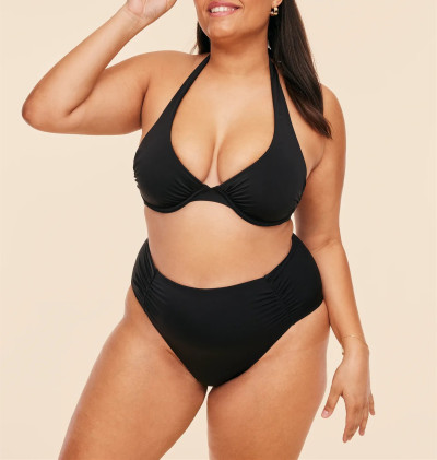 Women's halter tie up padded bikini top plus size open back swimwear top