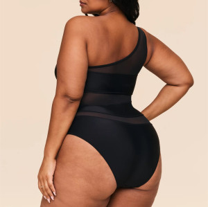 Women's one shoulder mesh spliced swimsuits with removable padding