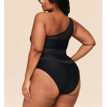 Women's one shoulder mesh spliced swimsuits with removable padding