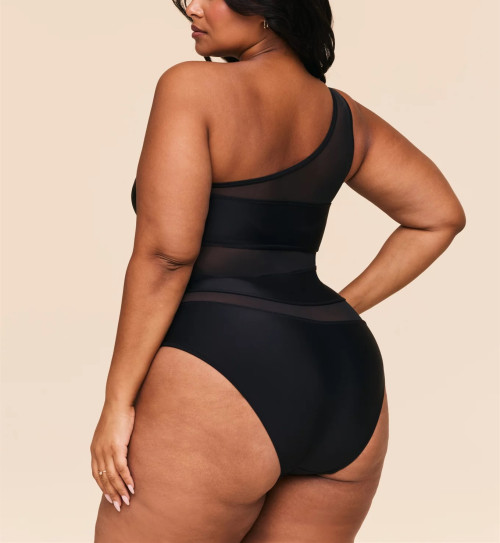 Women's one shoulder mesh spliced swimsuits with removable padding