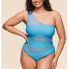 Women's one shoulder mesh spliced swimsuits with removable padding