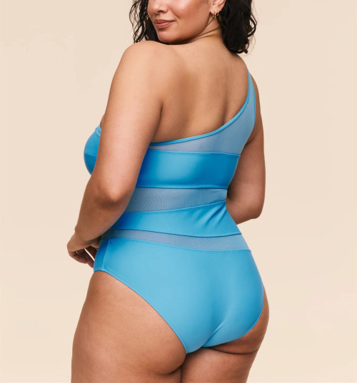 Women's one shoulder mesh spliced swimsuits with removable padding