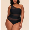 Women's one shoulder mesh spliced swimsuits with removable padding