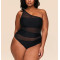 Women's one shoulder mesh spliced swimsuits with removable padding