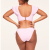 Short sleeve ruched front bikini top padded lower back swimwear