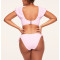 Short sleeve ruched front bikini top padded lower back swimwear