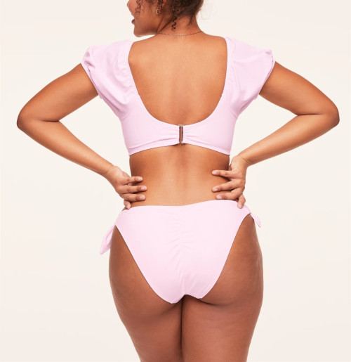 Short sleeve ruched front bikini top padded lower back swimwear