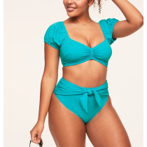 Short sleeve ruched front bikini top padded lower back swimwear