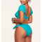 Short sleeve ruched front bikini top padded lower back swimwear