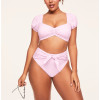 Short sleeve ruched front bikini top padded lower back swimwear