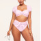 Short sleeve ruched front bikini top padded lower back swimwear