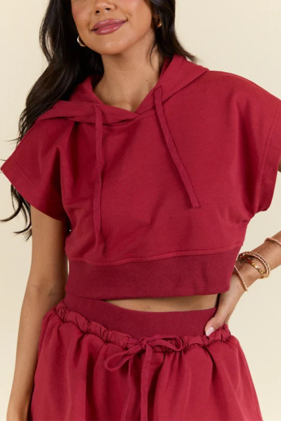 Women's short sleeve cropped hoodies relaxed fit hooded sweatshirts